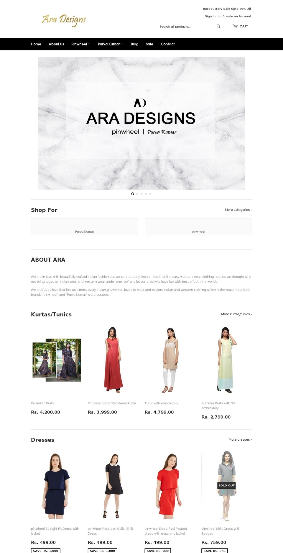 aradesigns.in shopify website screenshot