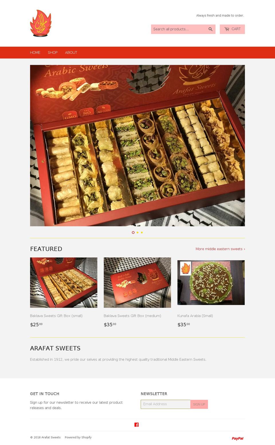 arafatsweets.com shopify website screenshot