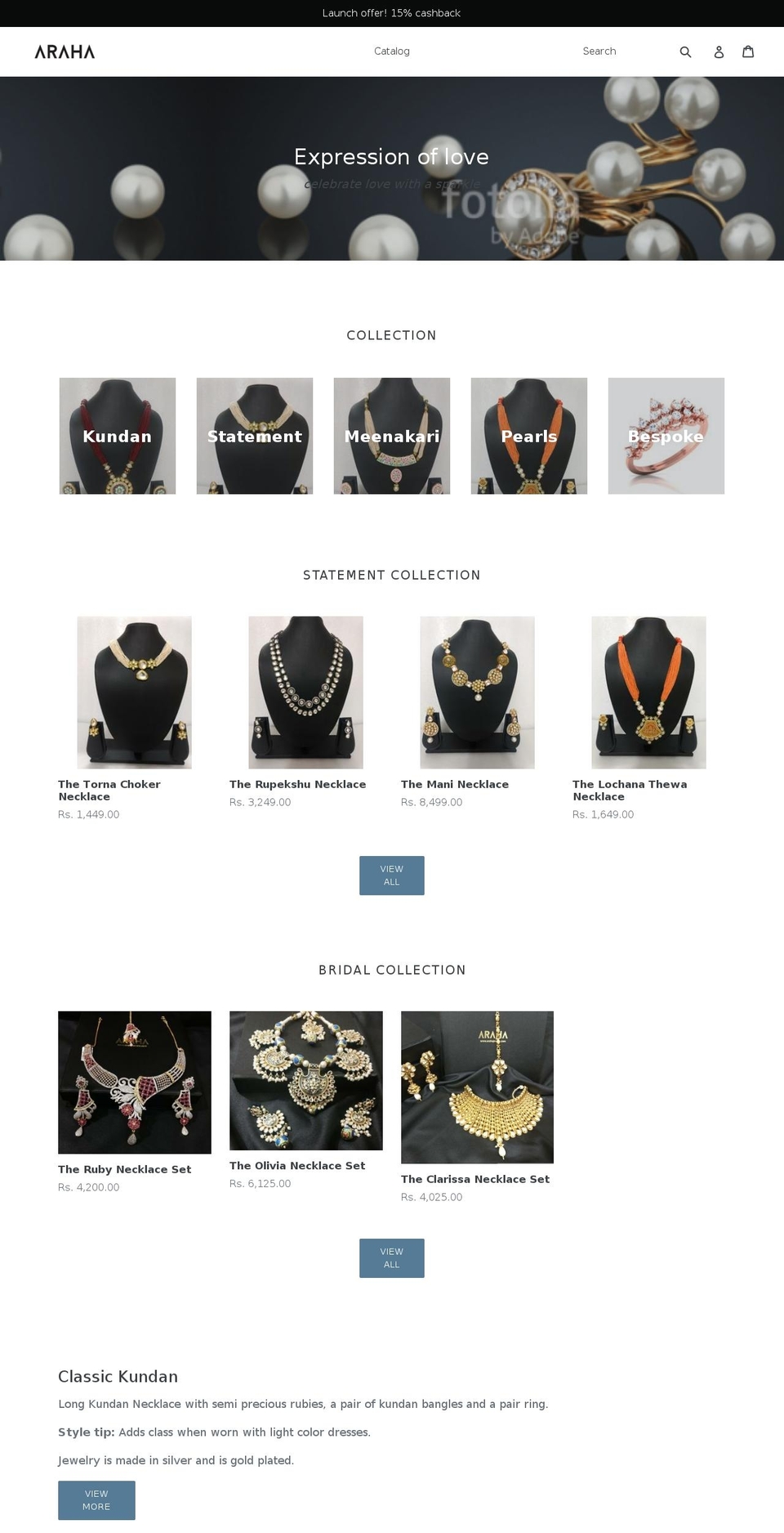 arahajewels.com — Shopify storefront screenshot