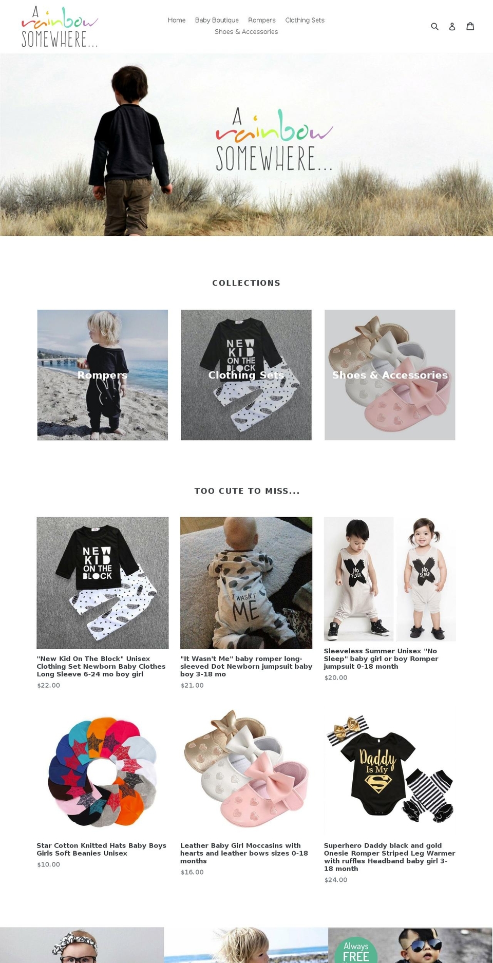 arainbowsomewhere.com — Shopify storefront screenshot