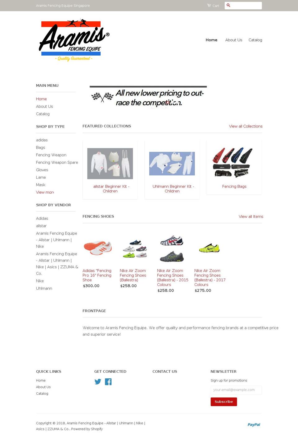 aramisfencing.com — Shopify storefront screenshot