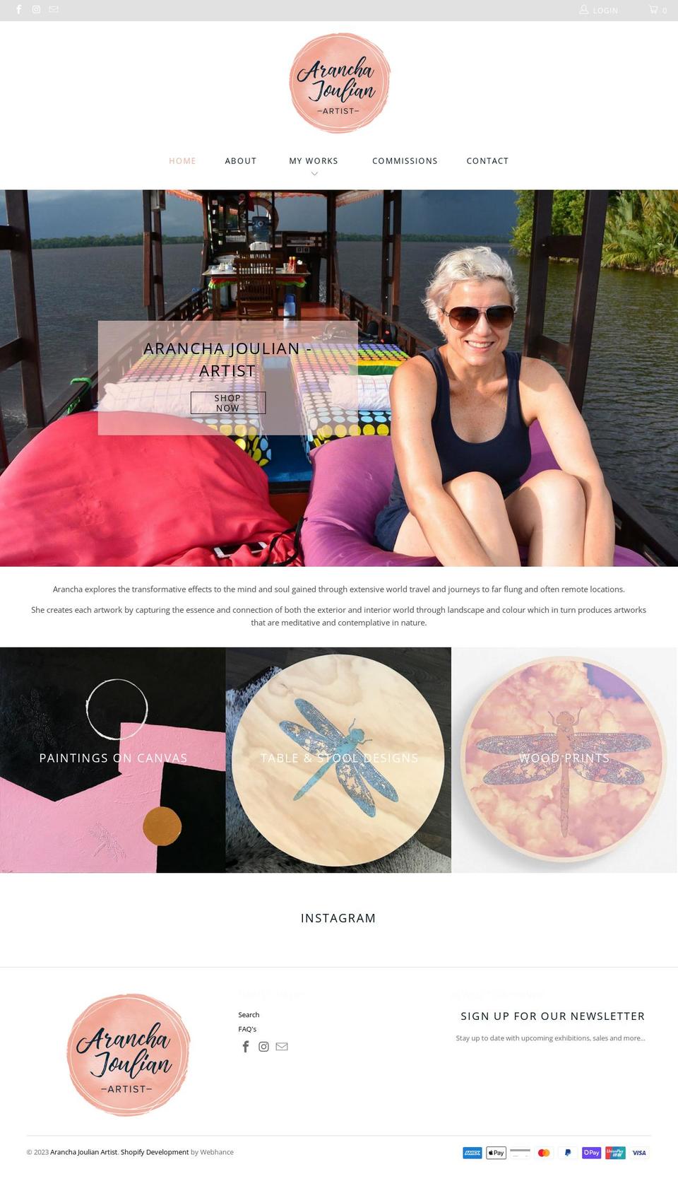 aranchajoulianartist.com.au shopify website screenshot