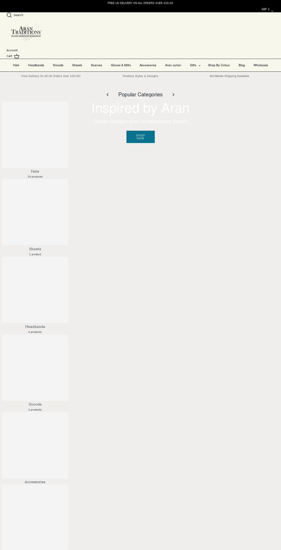 arantraditions.com shopify website screenshot