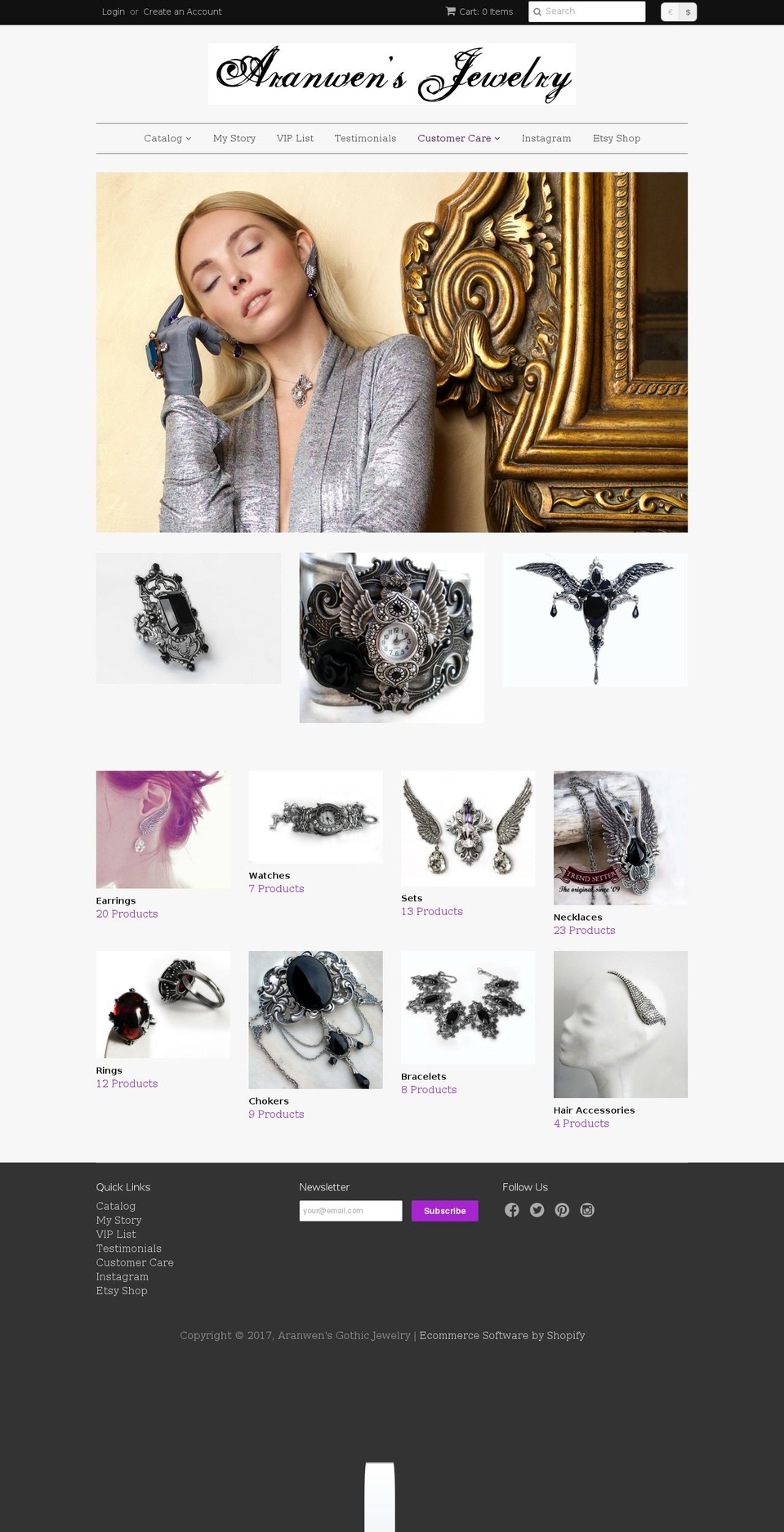 aranwensjewelry.com shopify website screenshot