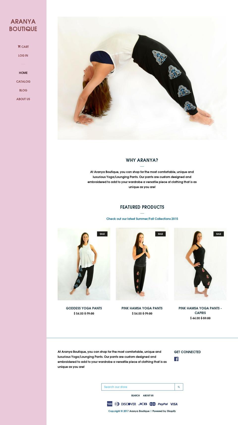 aranyaboutique.com shopify website screenshot