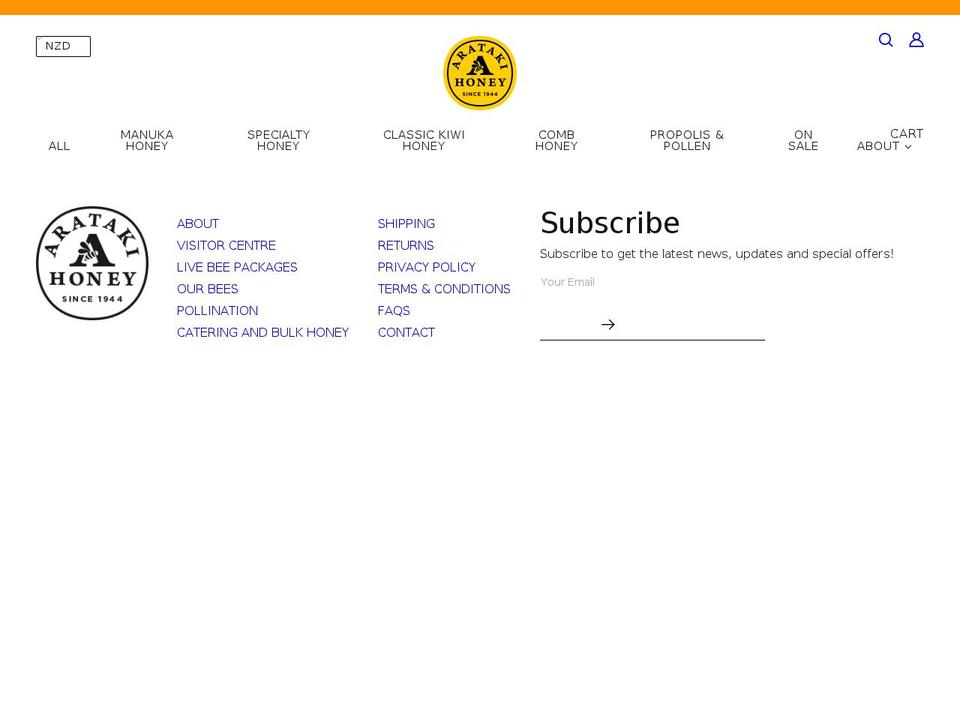 aratakihoney.co.nz shopify website screenshot