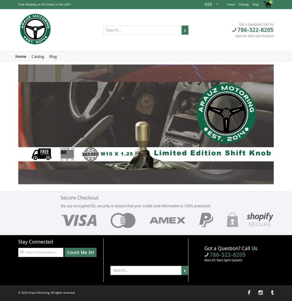arauzmotoring.com shopify website screenshot
