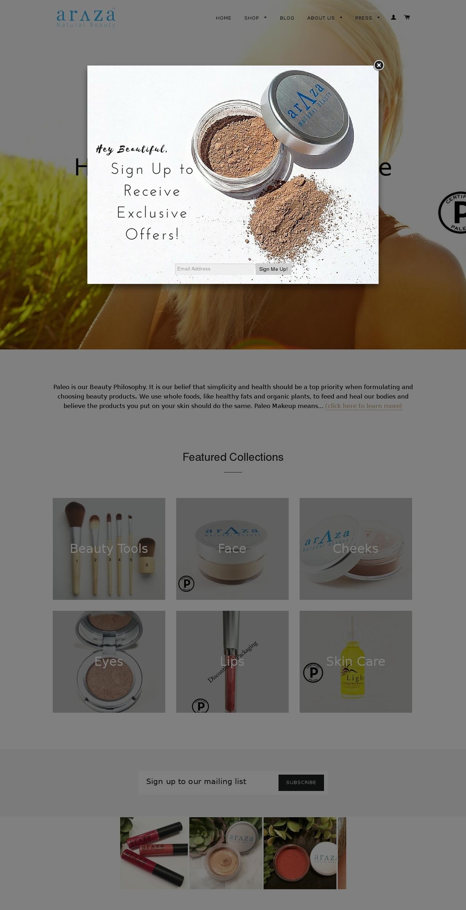 arazanaturalbeauty.com shopify website screenshot
