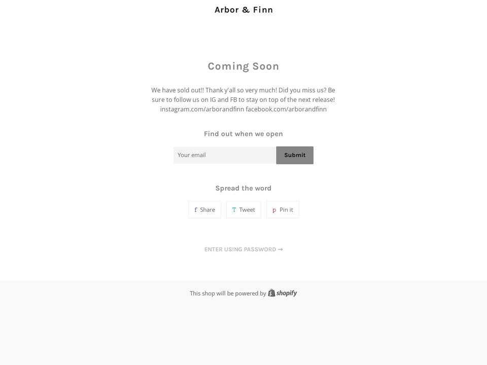 arborandfinn.com — Shopify storefront screenshot