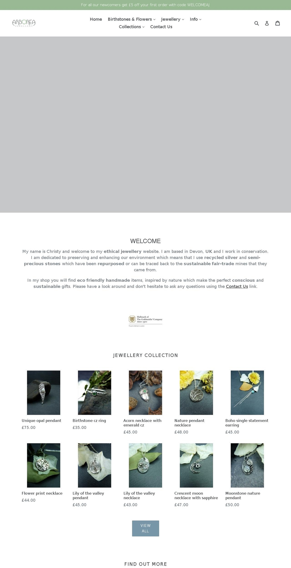 arboreajewellery.com — Shopify storefront screenshot
