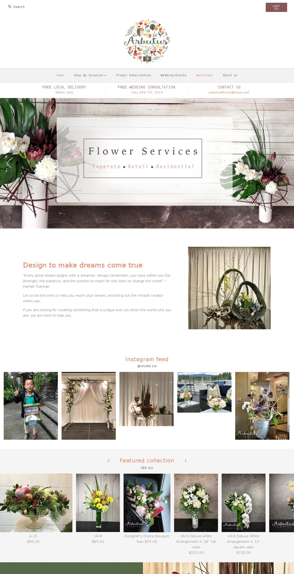 arbutusflorist.com — Shopify storefront screenshot