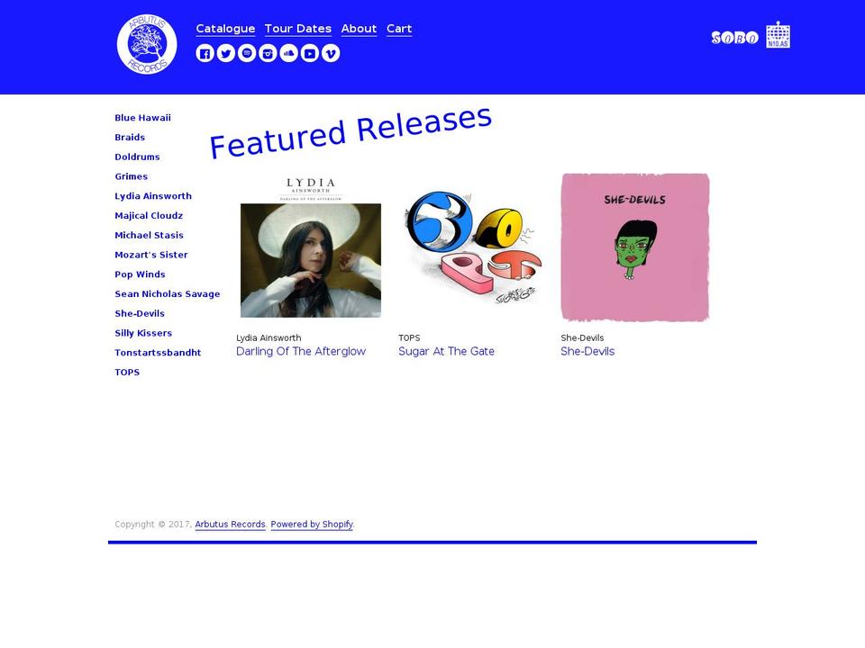 arbutusrecords.com shopify website screenshot