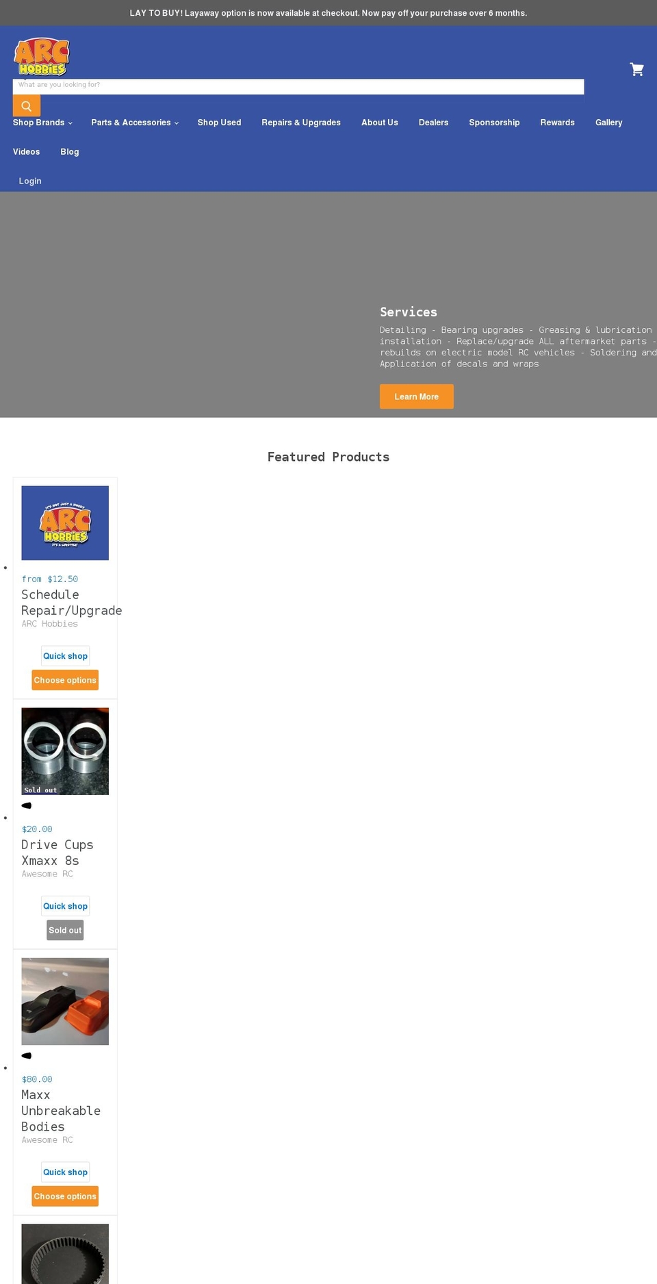 arc-hobbies.com shopify website screenshot