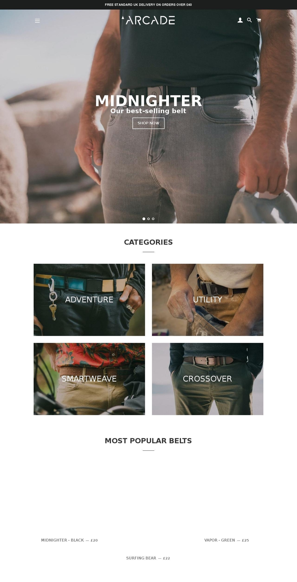 arcadebelts.com — Shopify storefront screenshot