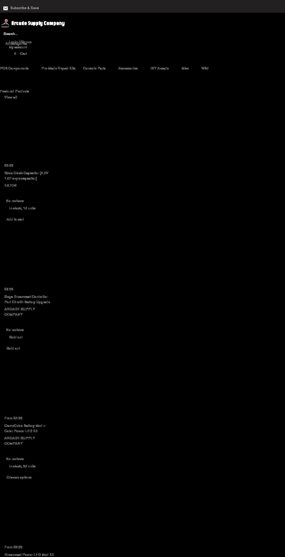 arcadesupplycompany.com shopify website screenshot