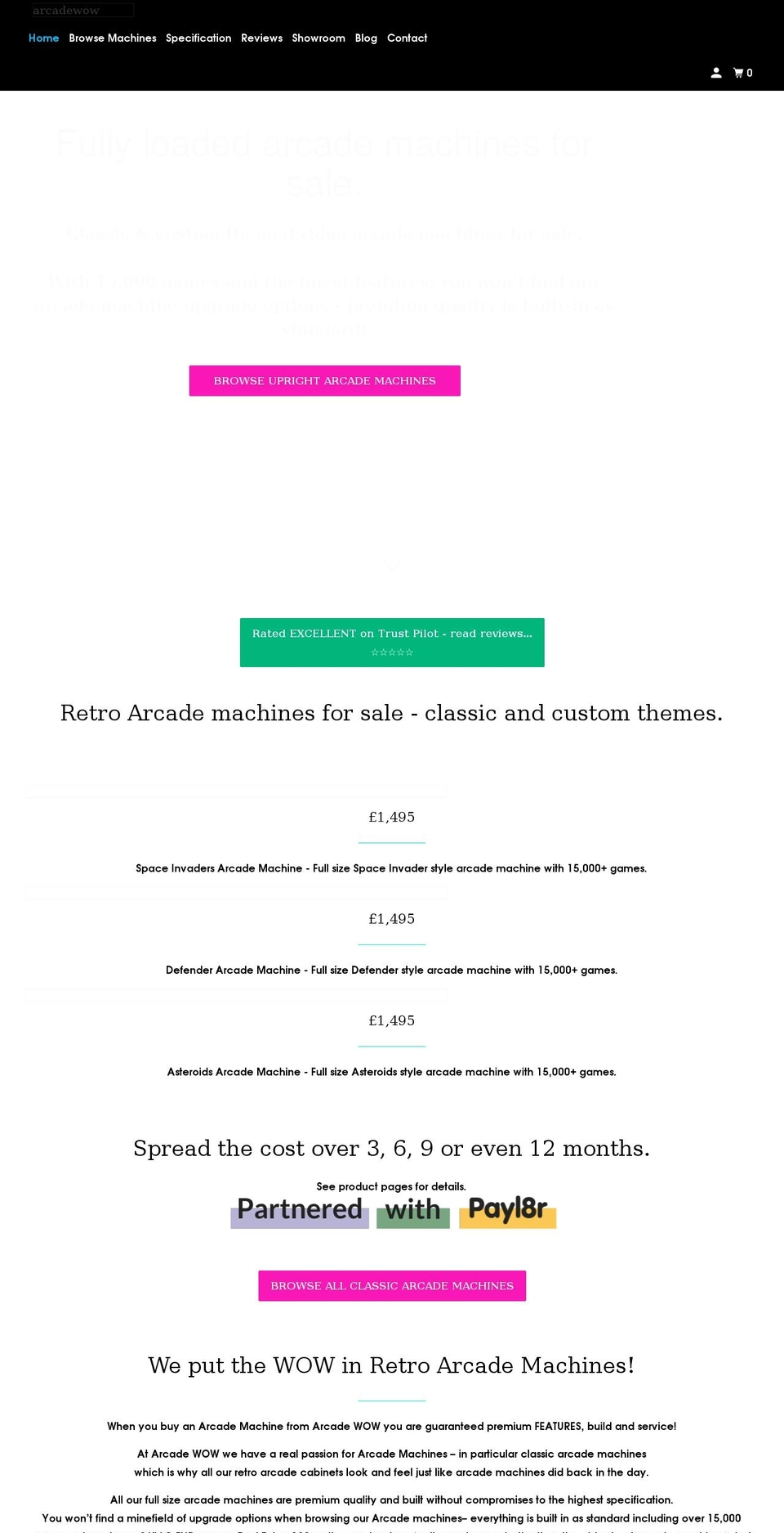 arcadewow.co.uk shopify website screenshot