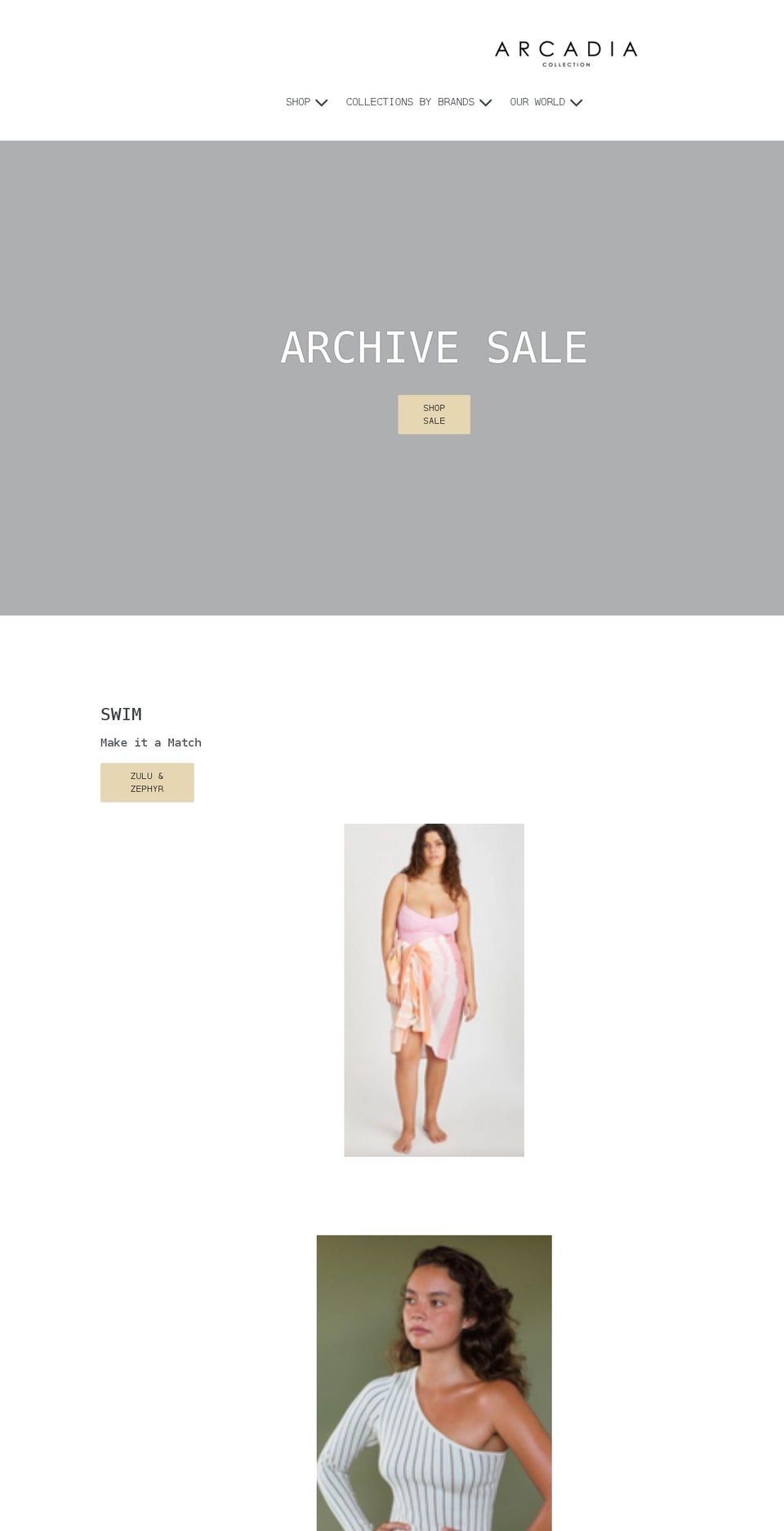 arcadiacollection.com.au shopify website screenshot