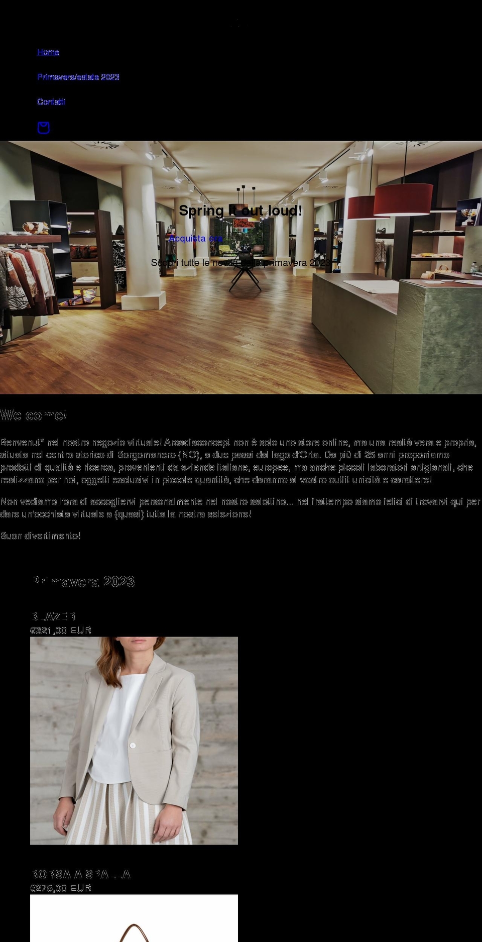 arcadiaconcept.com shopify website screenshot