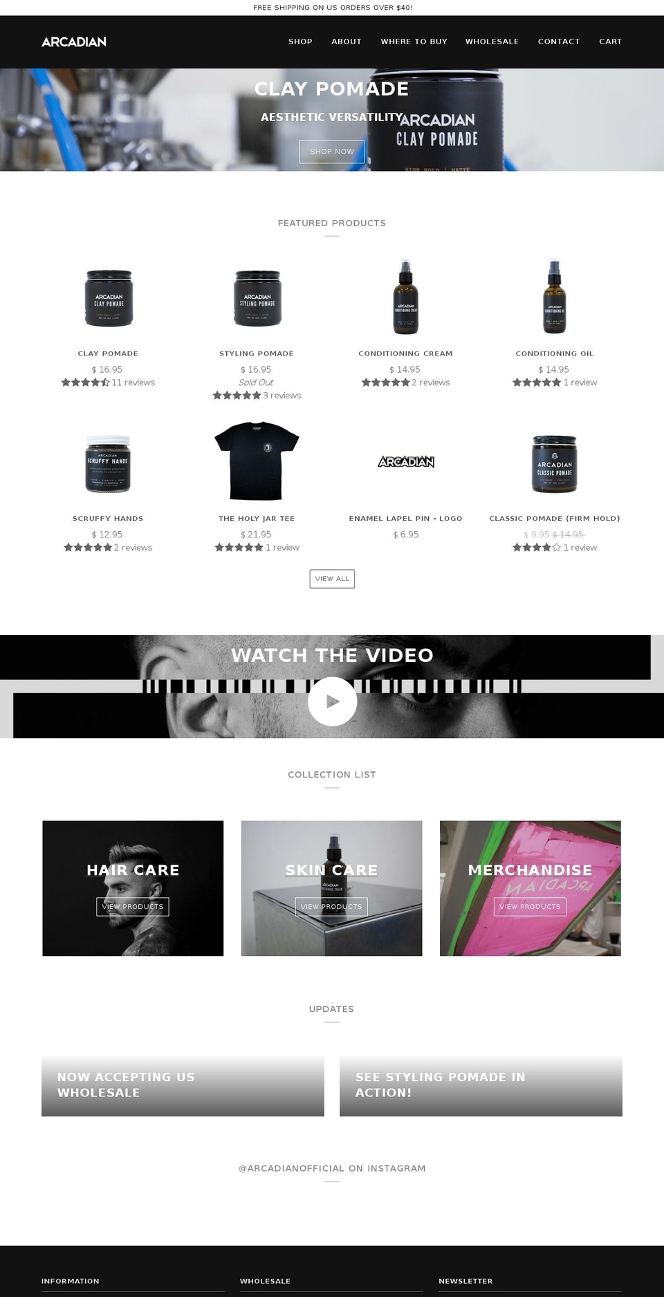 arcadiangrooming.com shopify website screenshot