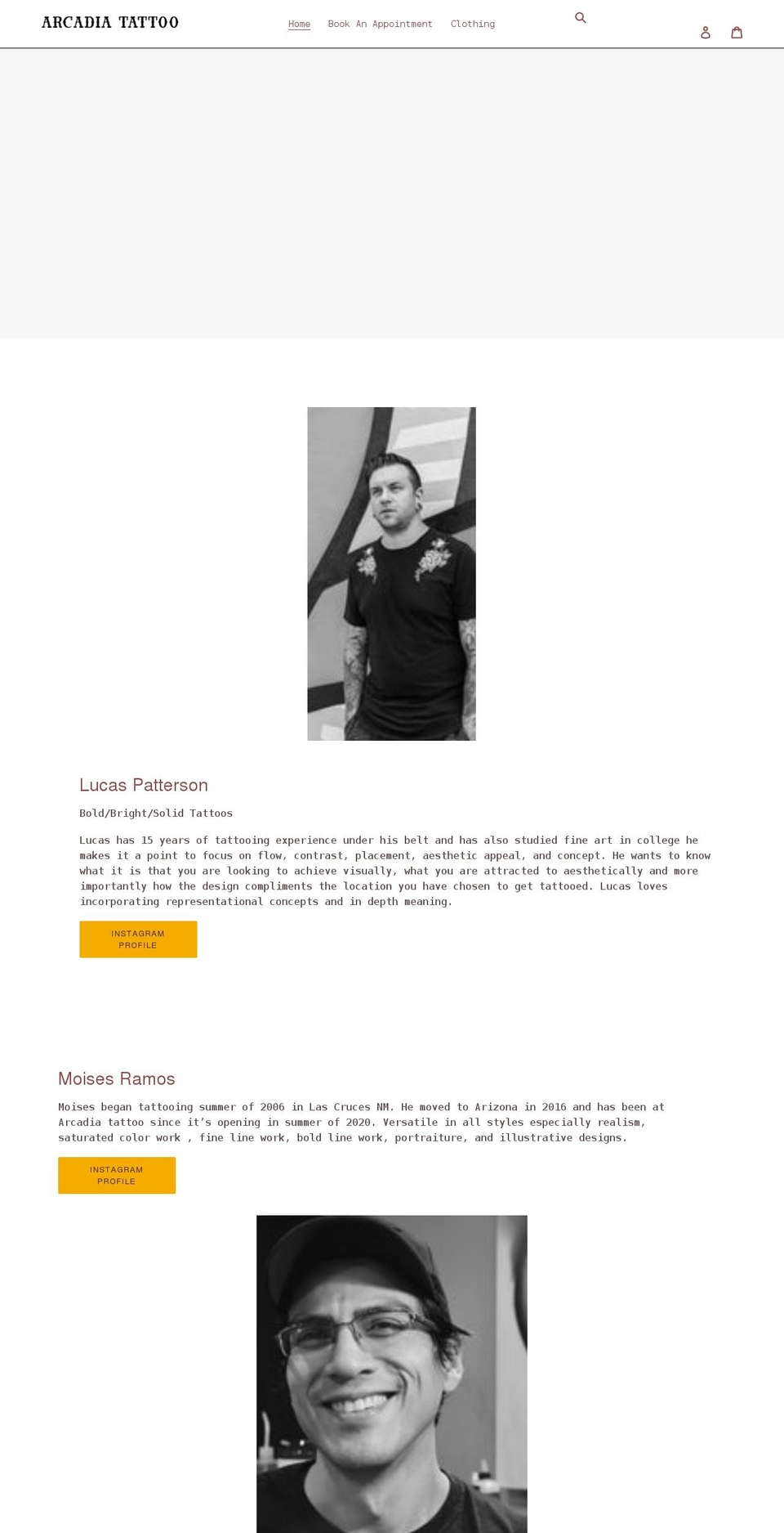 arcadiatattoocompany.com shopify website screenshot