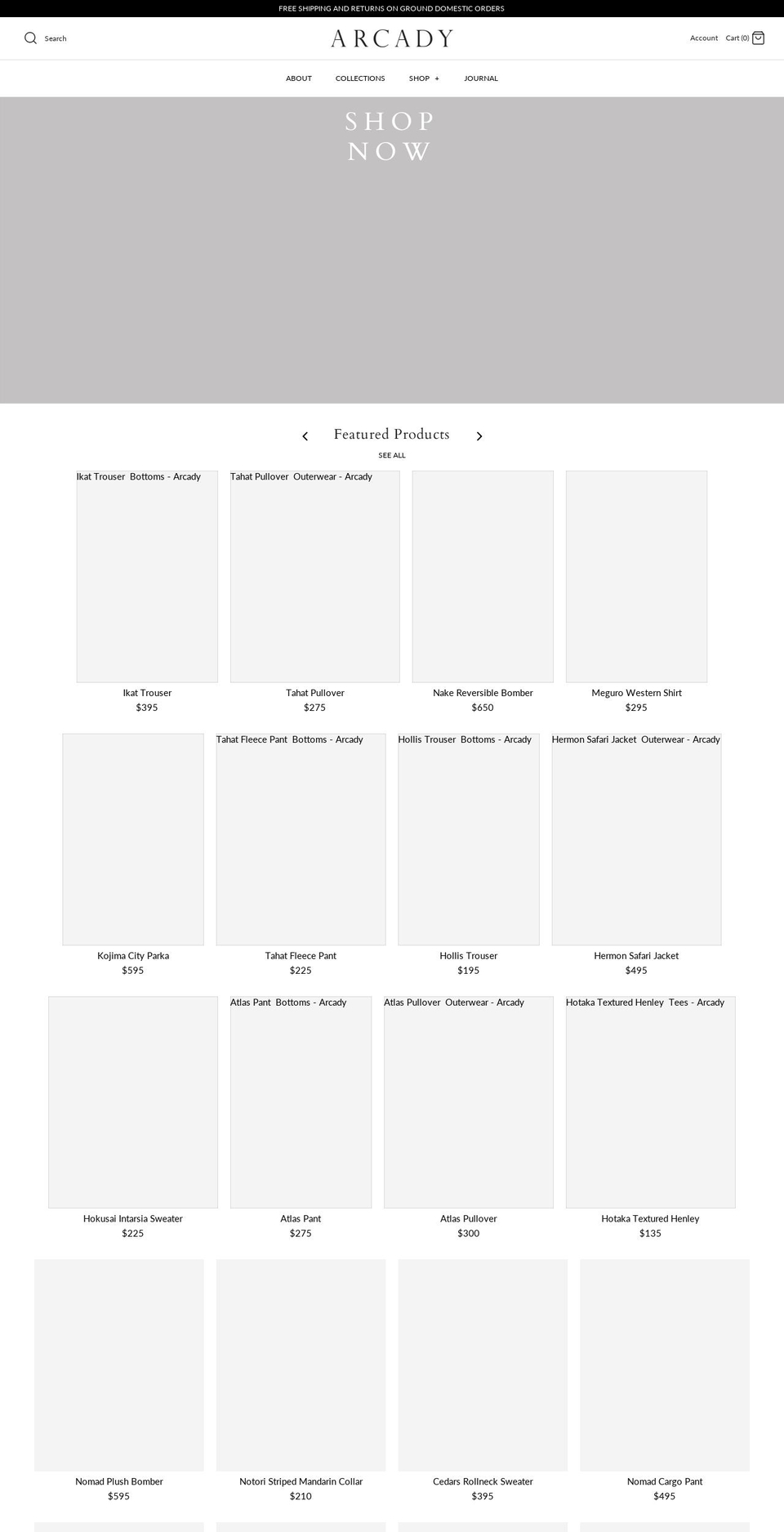 arcadyclothing.com — Shopify storefront screenshot