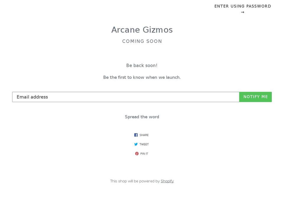 arcanegizmos.com — Shopify storefront screenshot