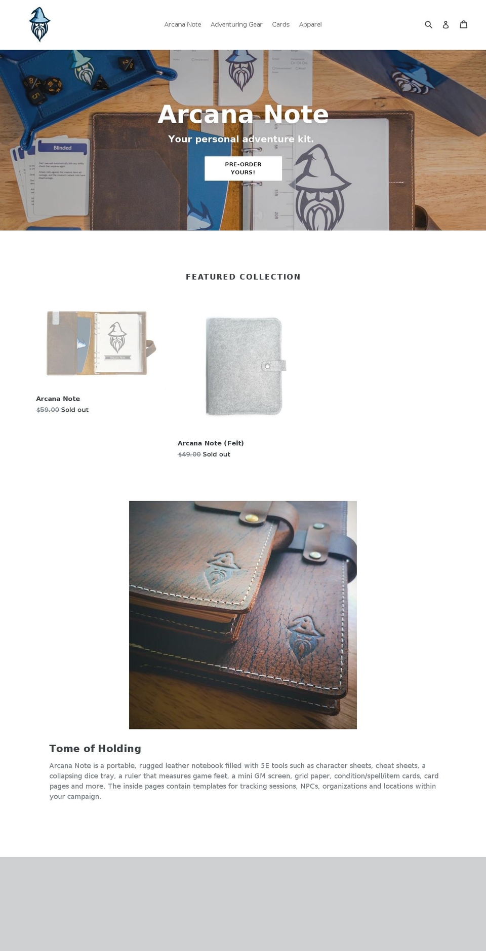 arcanegoods.com shopify website screenshot