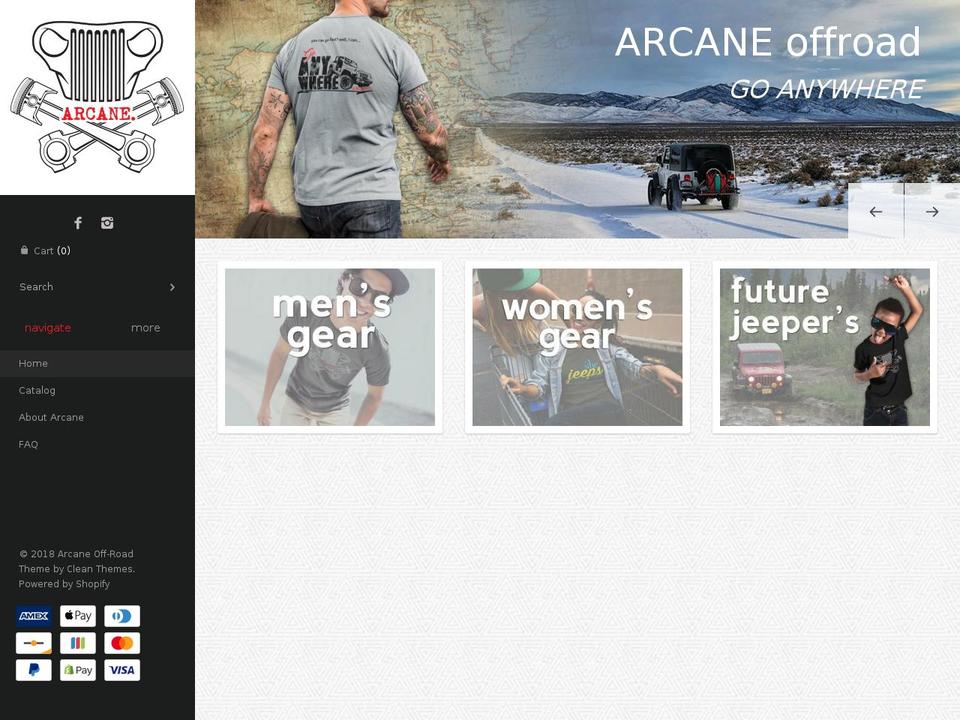 arcaneoffroad.com shopify website screenshot