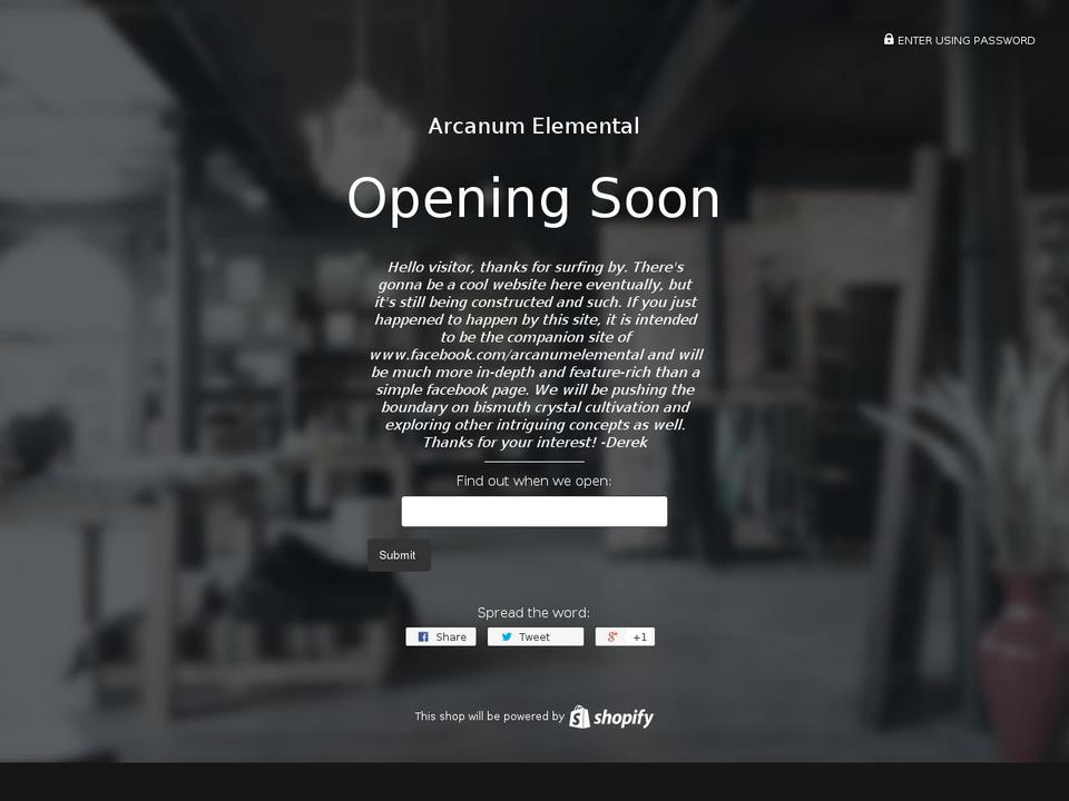 arcanumelemental.com shopify website screenshot
