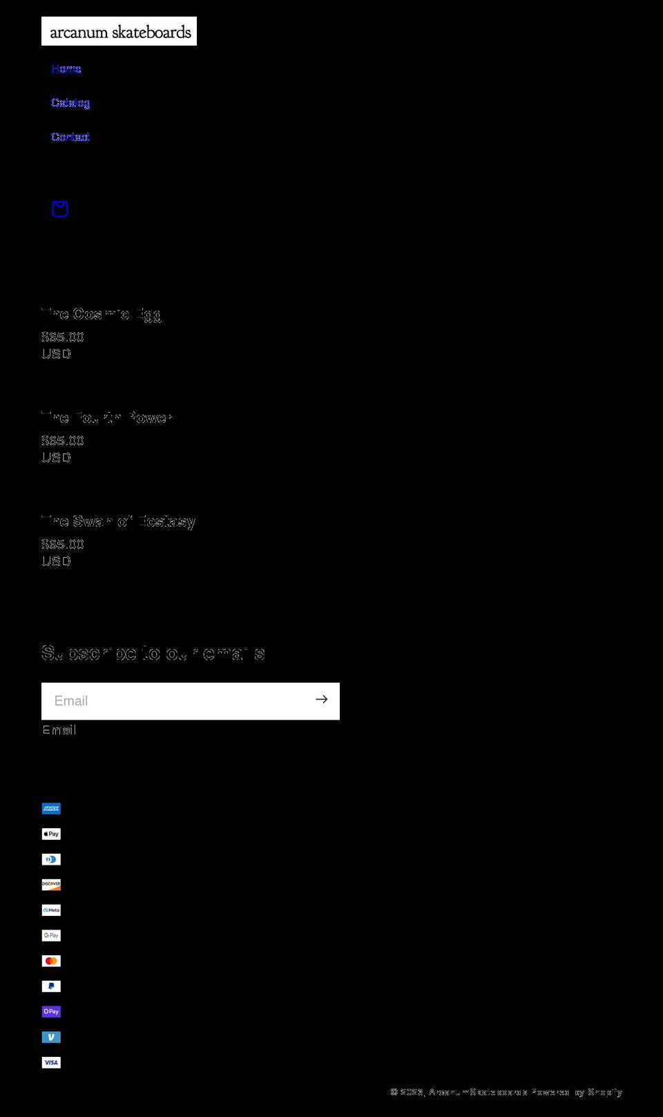 arcanumskateboards.com shopify website screenshot