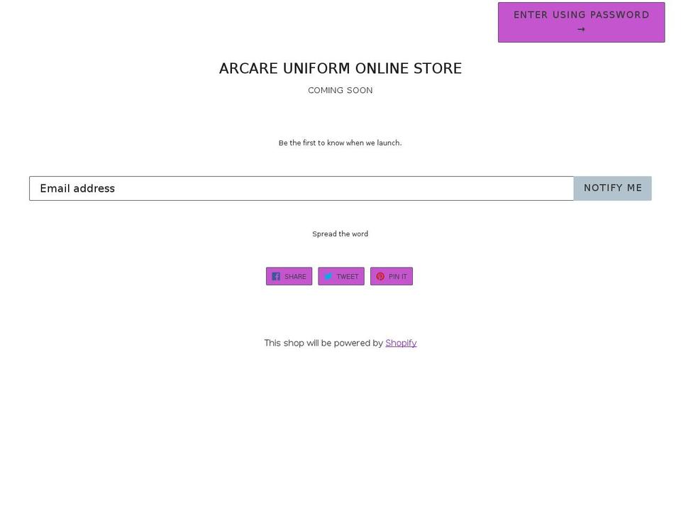 arcareuniform.com — Shopify storefront screenshot