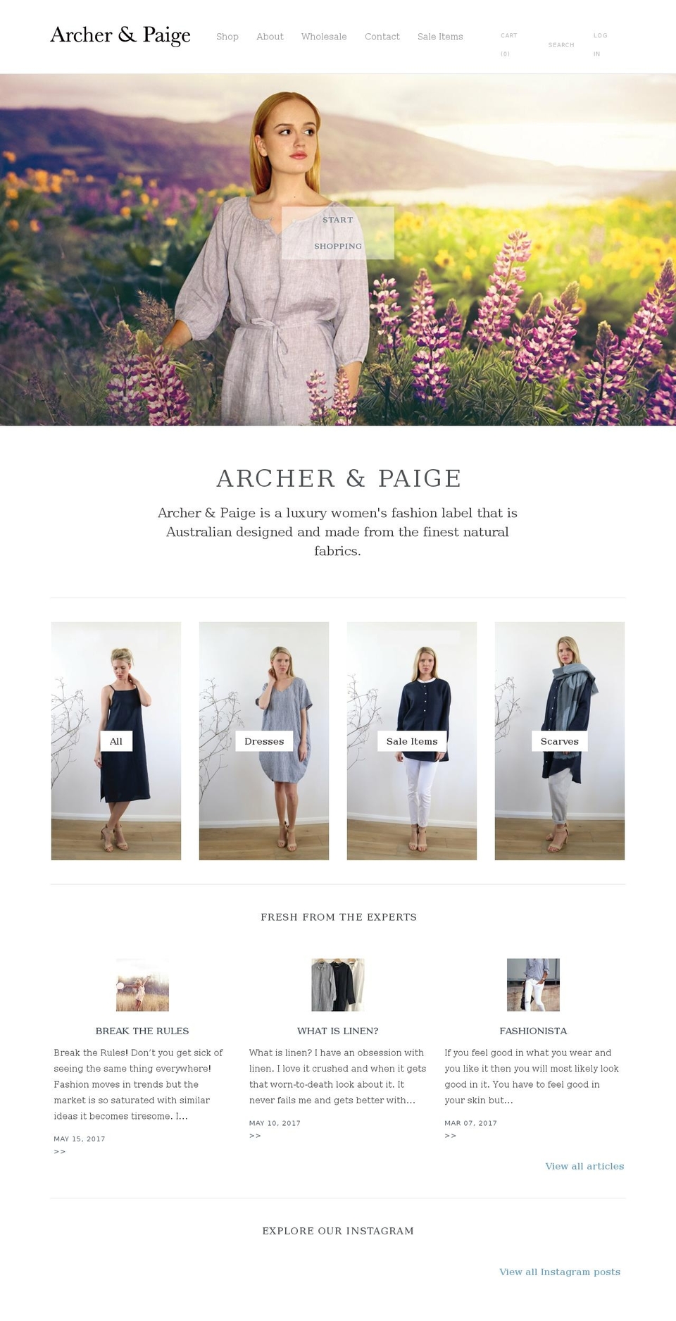 Nouveau Shopify theme site example archerandpaige.com