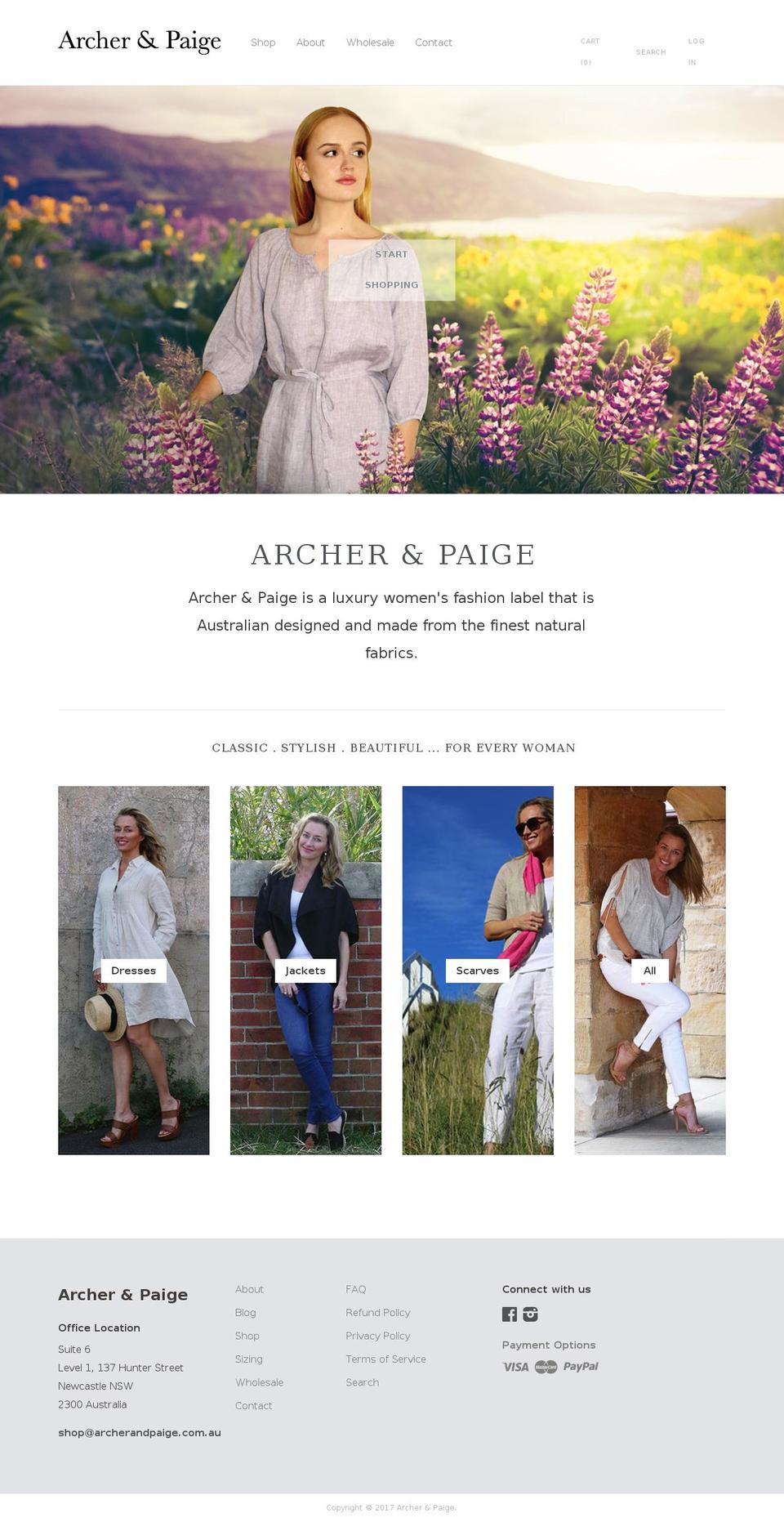 Nouveau Shopify theme site example archerandpaige.org