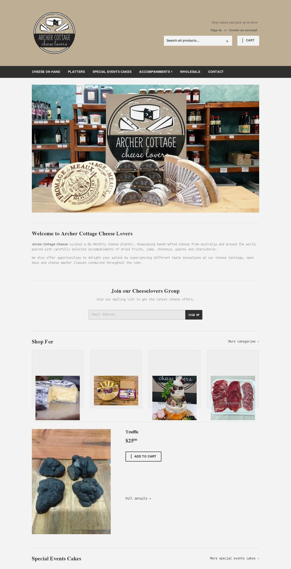 archercottagecheese.com.au shopify website screenshot