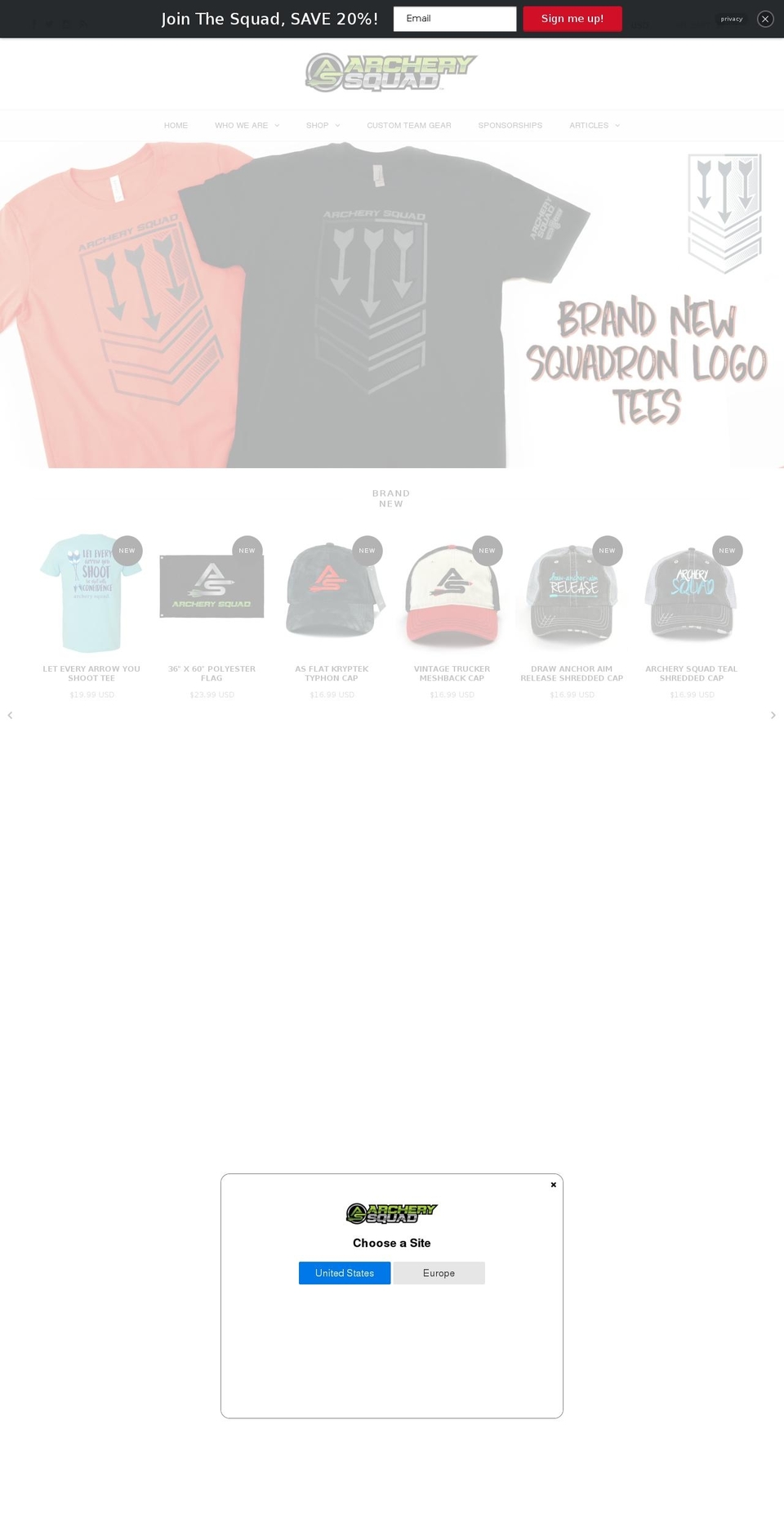 archerysquad.com shopify website screenshot