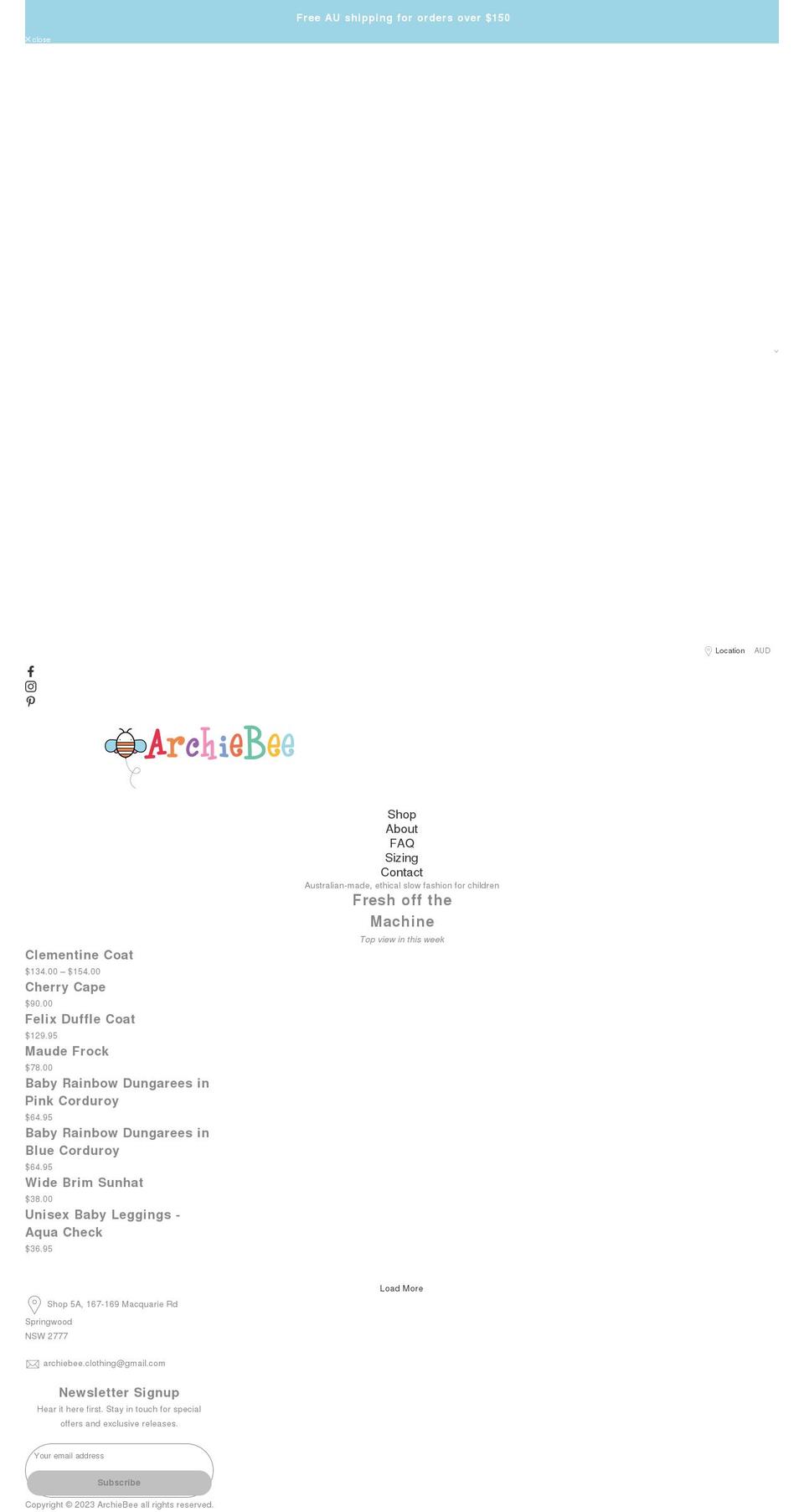 archiebee.com.au shopify website screenshot