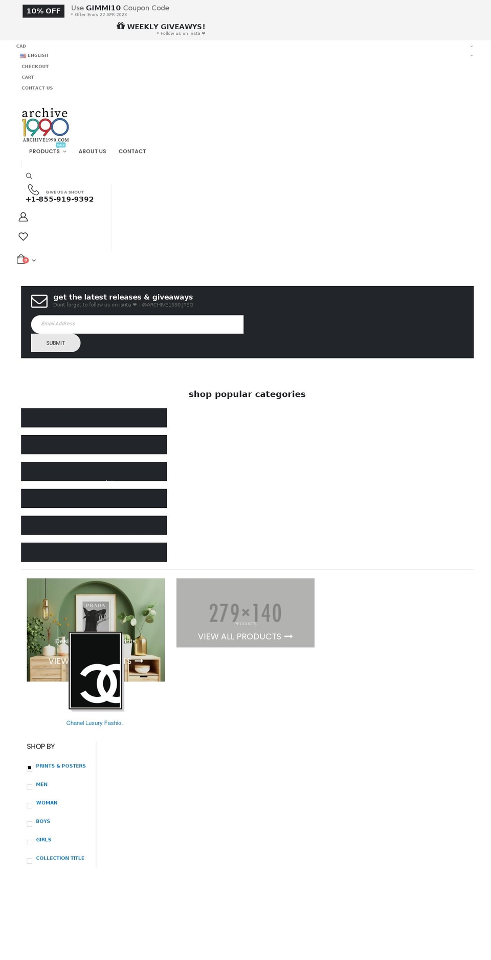 archive1990.com shopify website screenshot