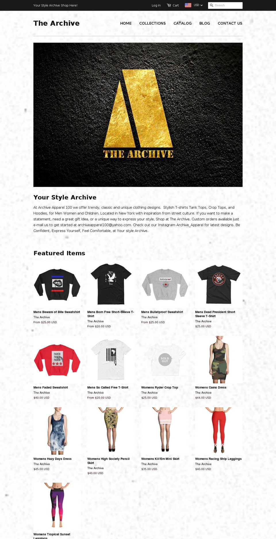 archiveapparel100.com — Shopify storefront screenshot