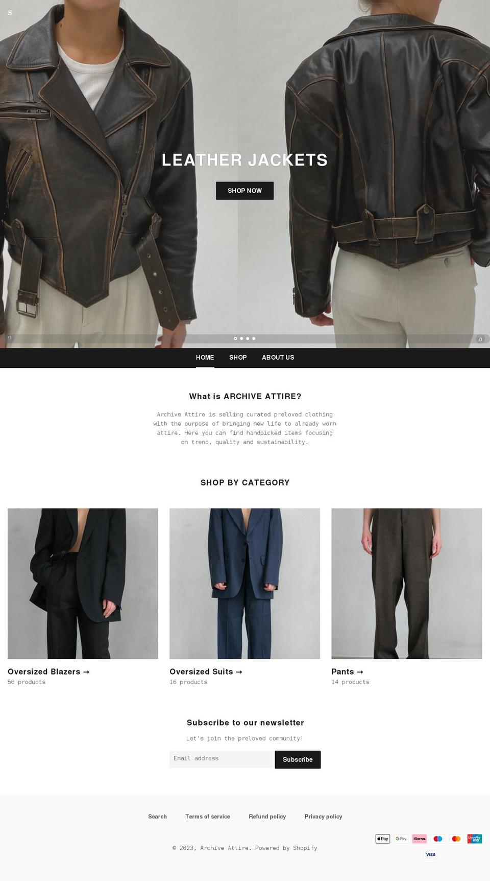 archiveattire.com shopify website screenshot