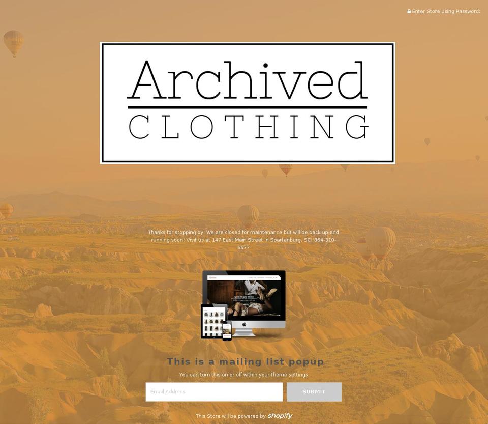 archivedclothing.com shopify website screenshot