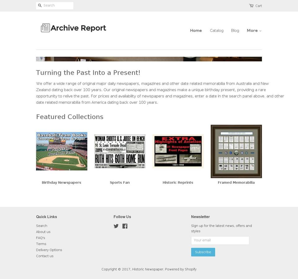 archivereport.com shopify website screenshot
