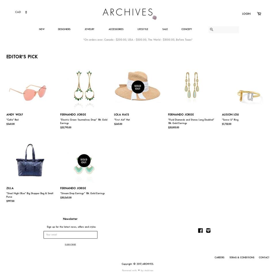 archivesboutique.com shopify website screenshot