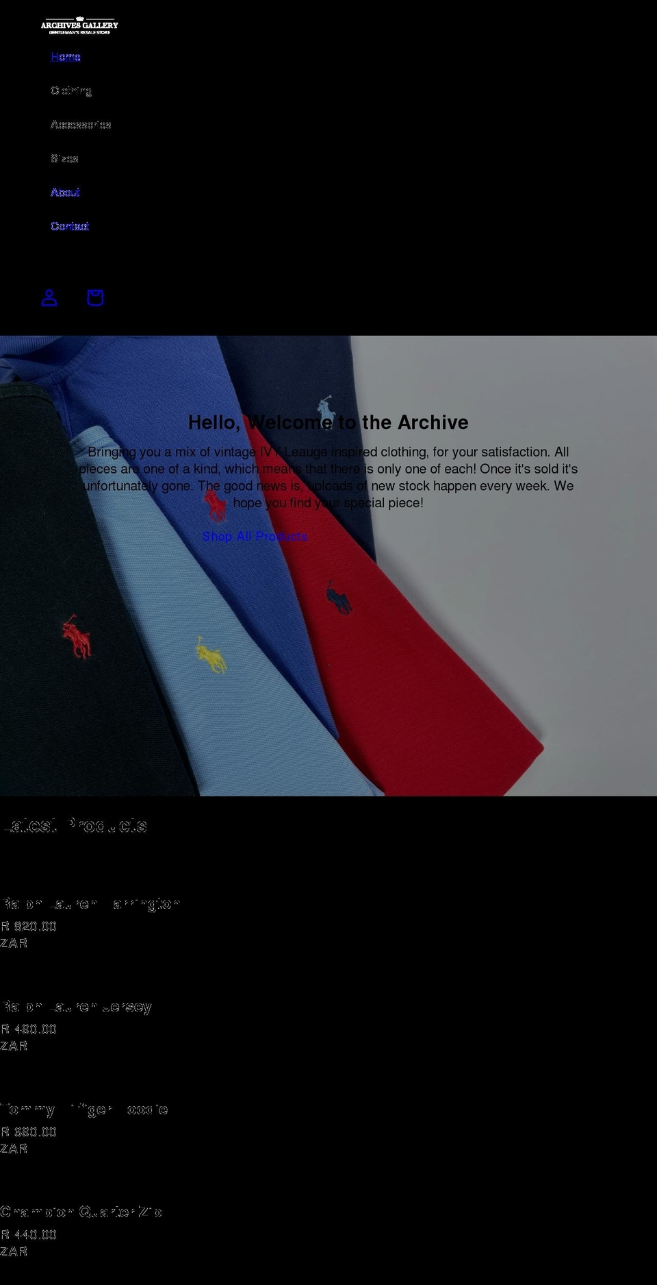 archivesgallery.com shopify website screenshot