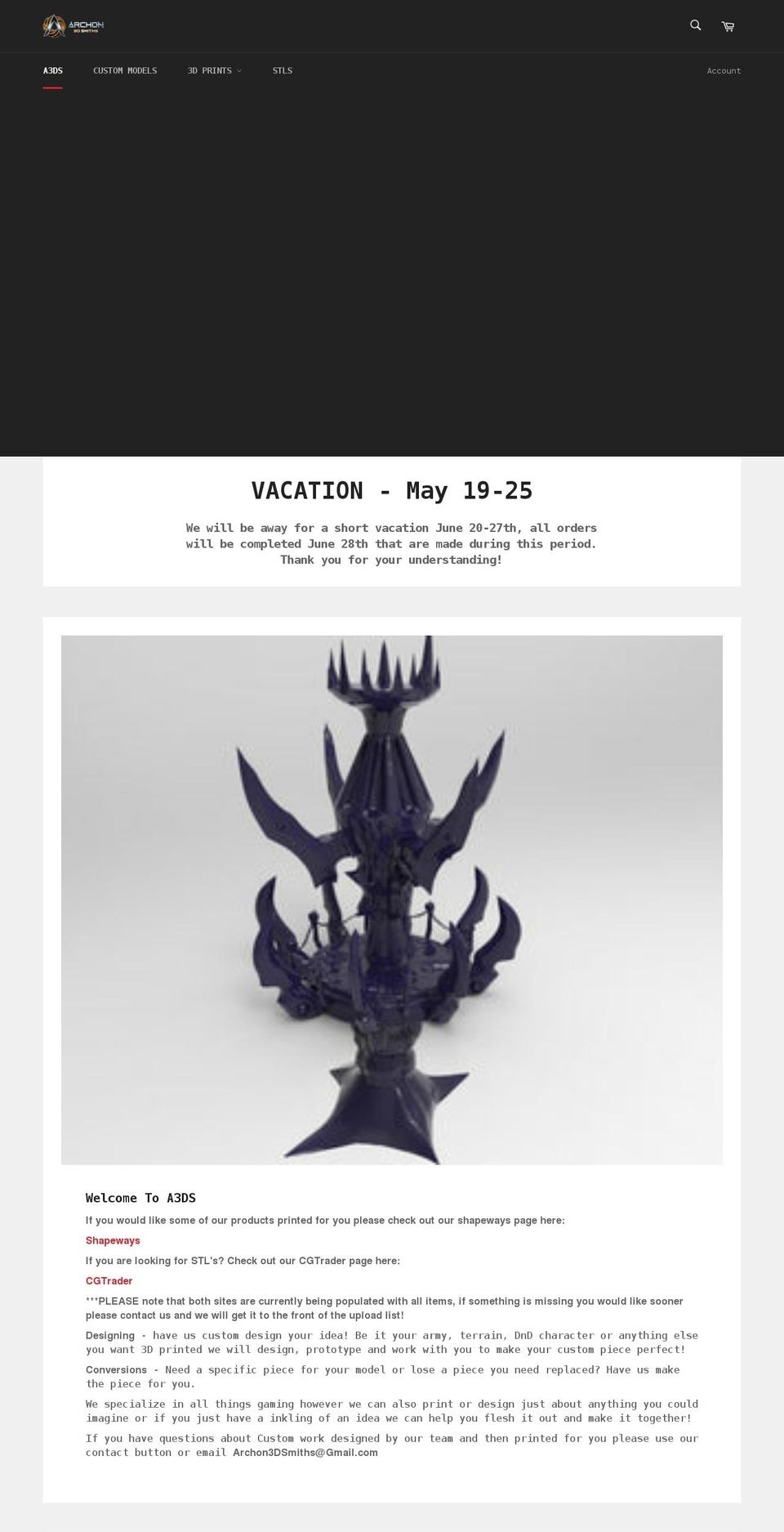archon3dsmiths.com — Shopify storefront screenshot