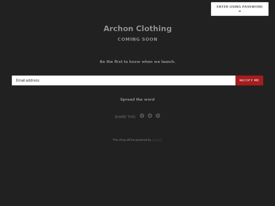 archonclothing.com shopify website screenshot