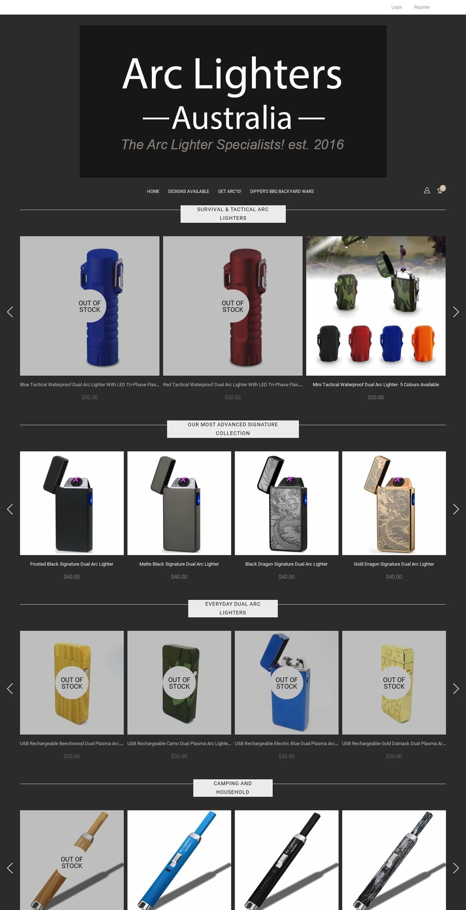 arclighters.com.au shopify website screenshot