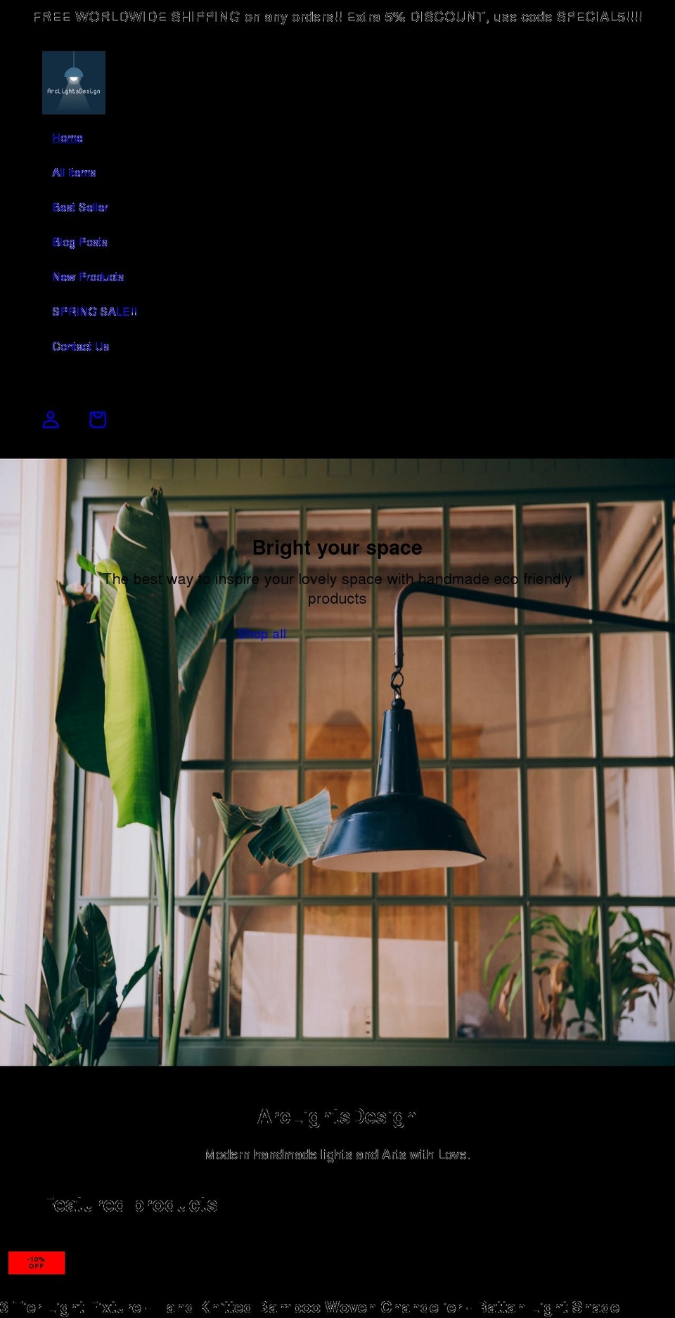 arclightsdesign.com shopify website screenshot