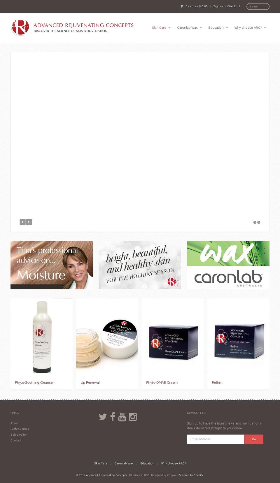 arcskincare.com shopify website screenshot