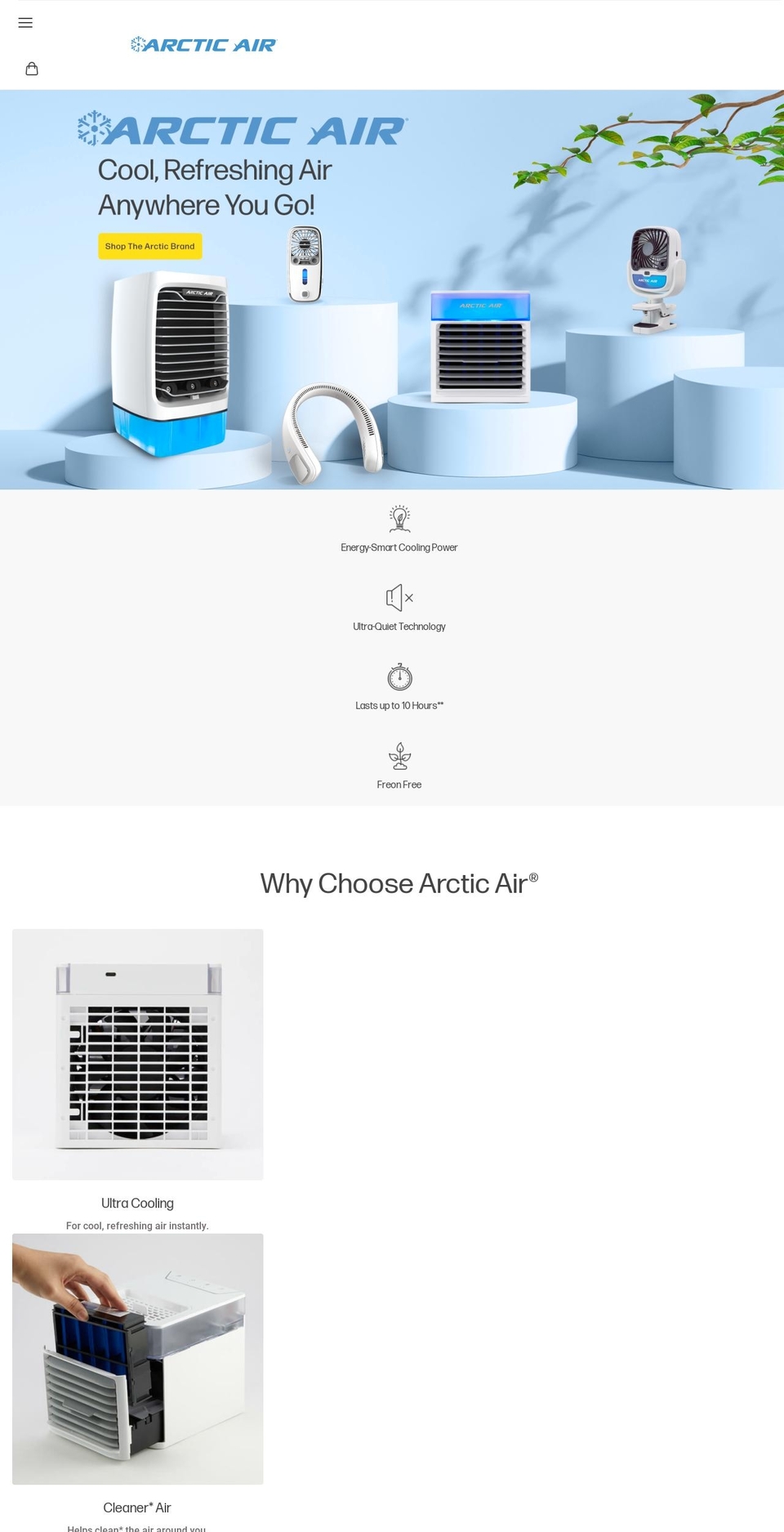 arcticair.com shopify website screenshot