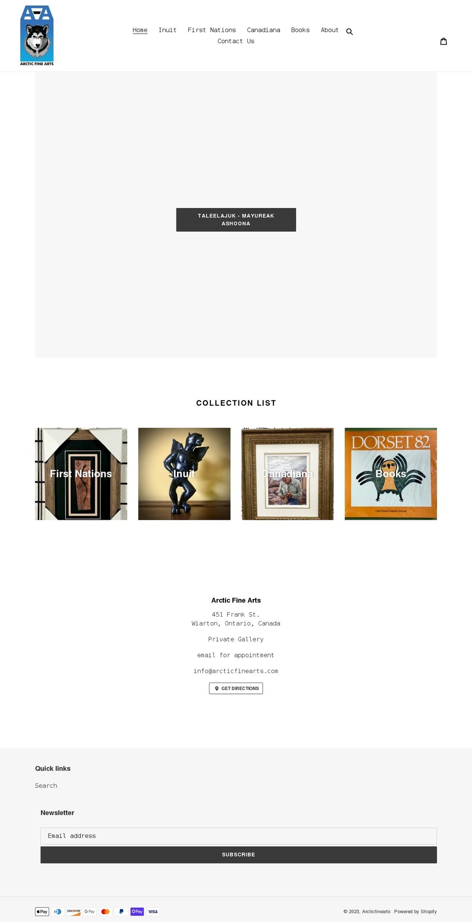 arcticfinearts.com shopify website screenshot